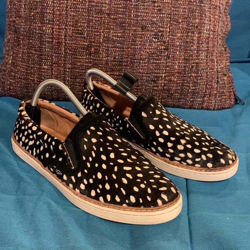 Ugg Soleda Calf Hair Animal Print Slip On Loafers Size 9.5 Shoes Women’s